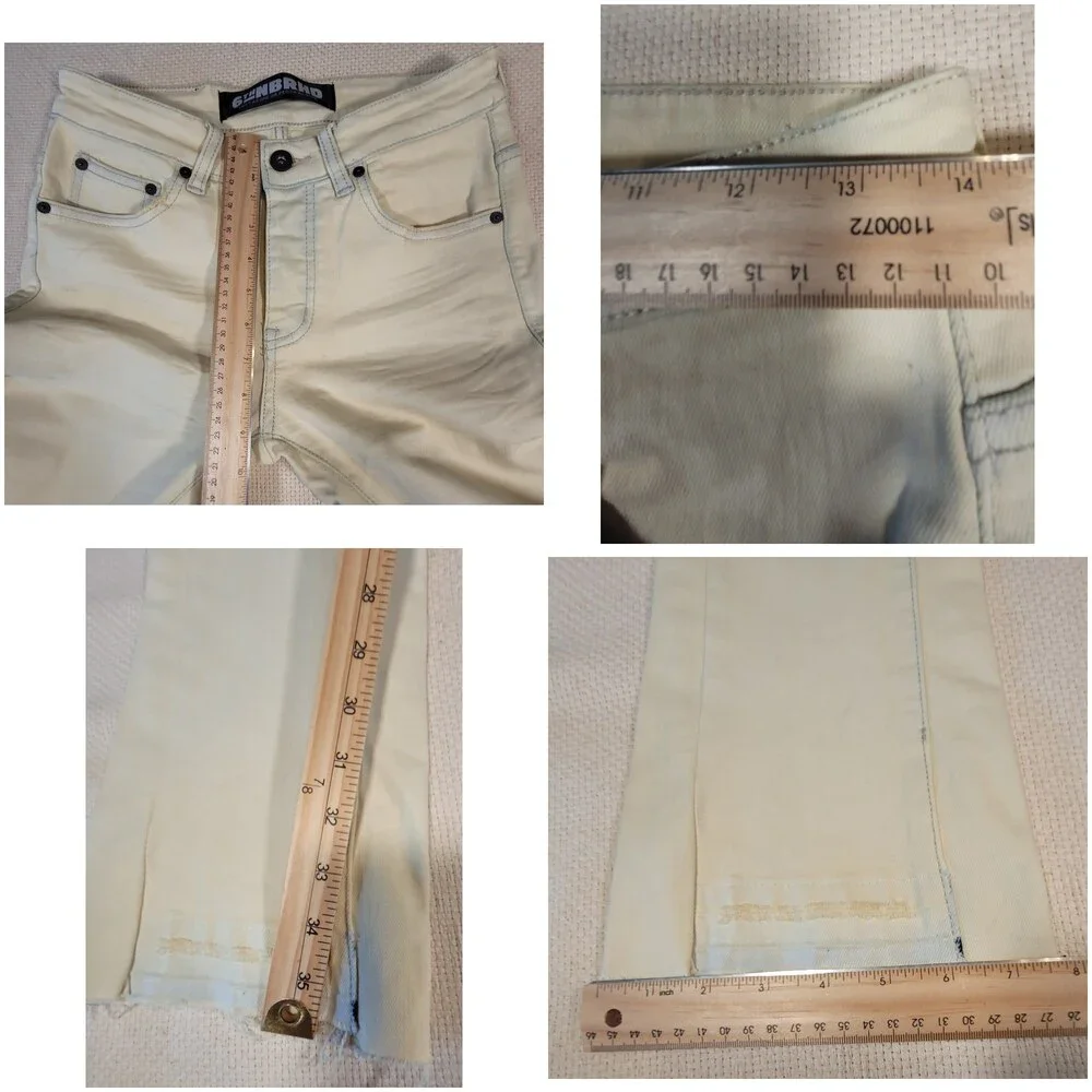 6th NBRHD Jeans Mens 28 Yellow Wash Stacked Flare Button Fly Distressed Raw Hem